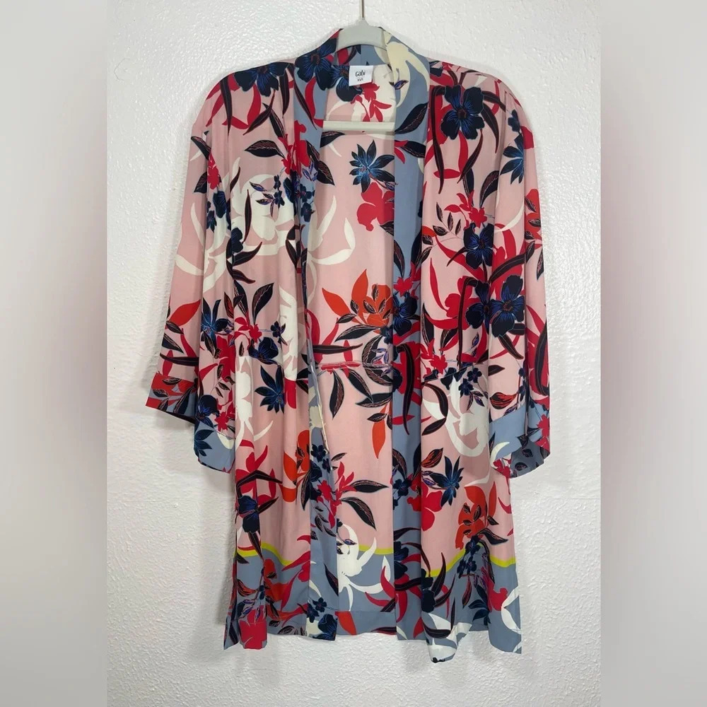 Cabi Blooming Blush Pink Floral Tropical Kimono Topper Shawl Cardigan Women XS/S